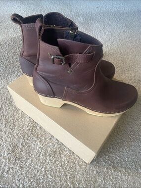 No. 6 Dark Brown Leather Ankle Clog Boots with Buckle